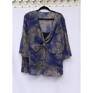 Daisy Fuentes Fairy Boho Flare Sleeve Blouse Size 2X Sheer with Built in tank